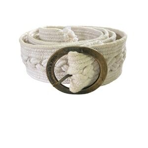 Abercrombie & Fitch Cotton Braided Belt Cream Brass Tone Buckle Boho (Size 8)